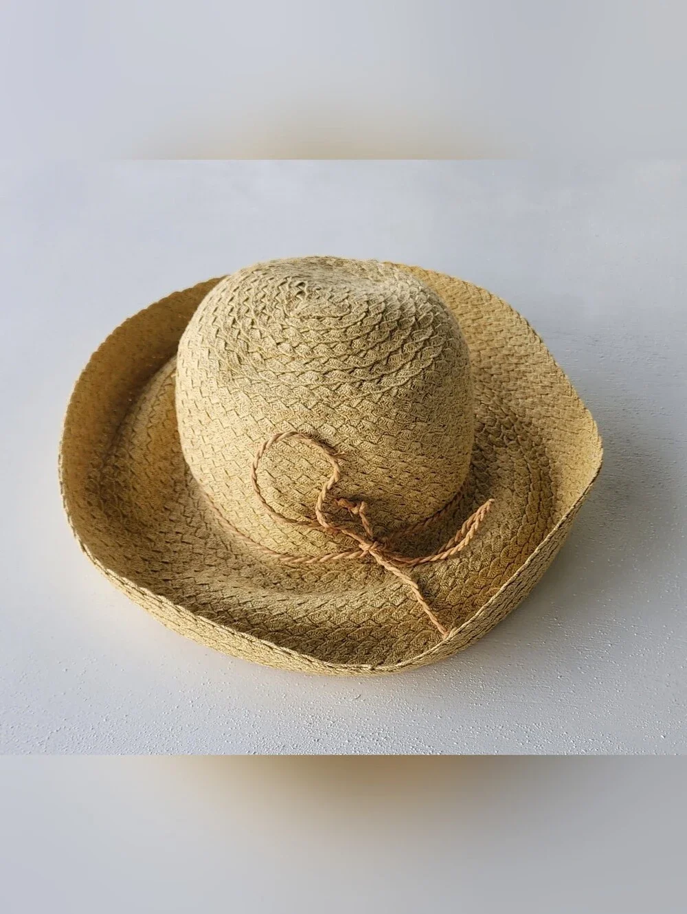 Talbots Natural Straw Sun Hat with Bow Trim